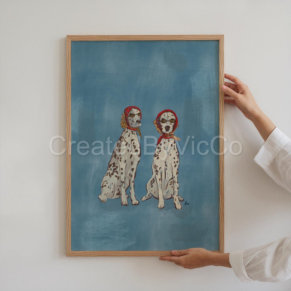 Dalmatian Dog Art Print Whimsical Wall Vintage Style Pet Decor Blue Polka Dot - Image 6