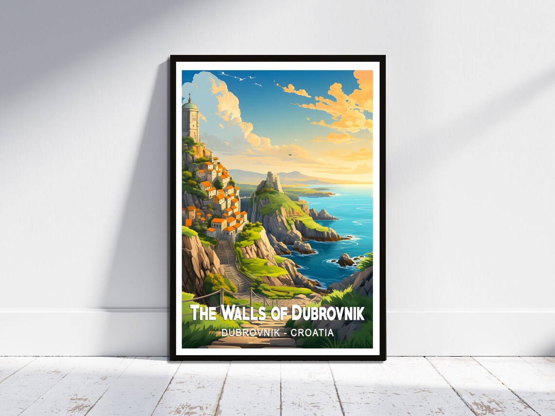Dubrovnik Croatia City Walls Adriatic Coast Sunset Travel Poster