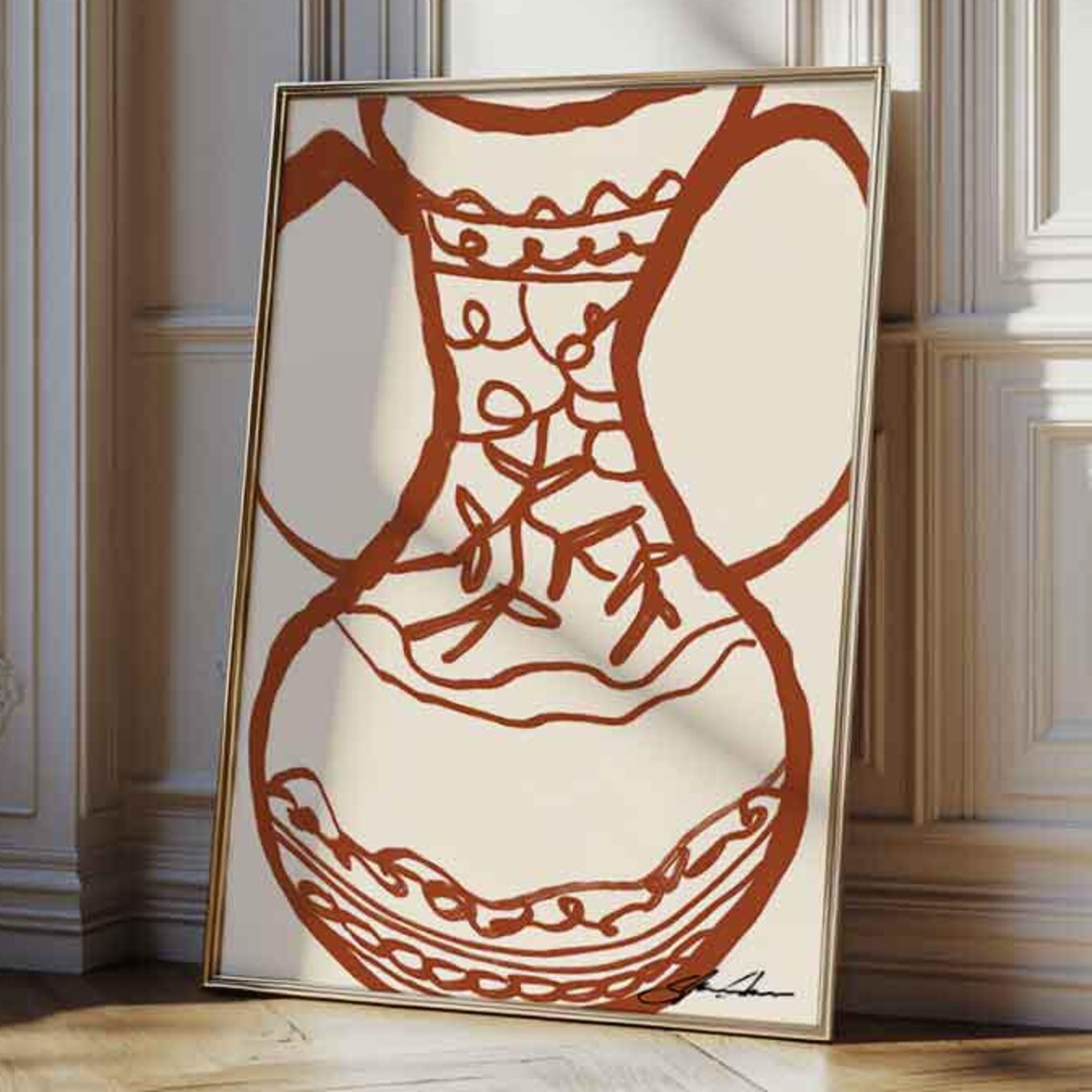 Terracotta Abstract Vase Line Art Retro Mid Century Modern Poster
