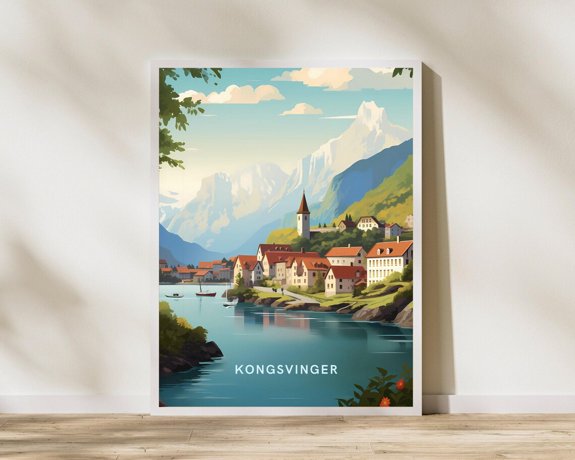 Kongsvinger Norway Lakeside Town Vintage Style Travel Poster