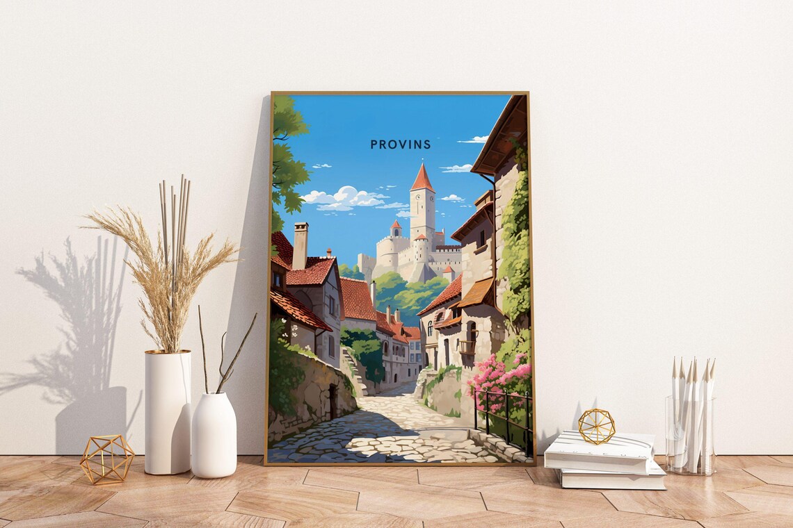 Provins France Medieval Village Street Vintage Travel Poster