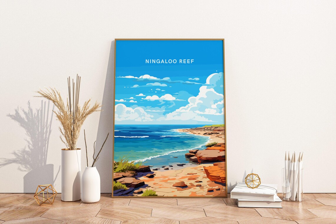 Ningaloo Reef Australia Coastal Rocky Cliffs Travel Art Poster
