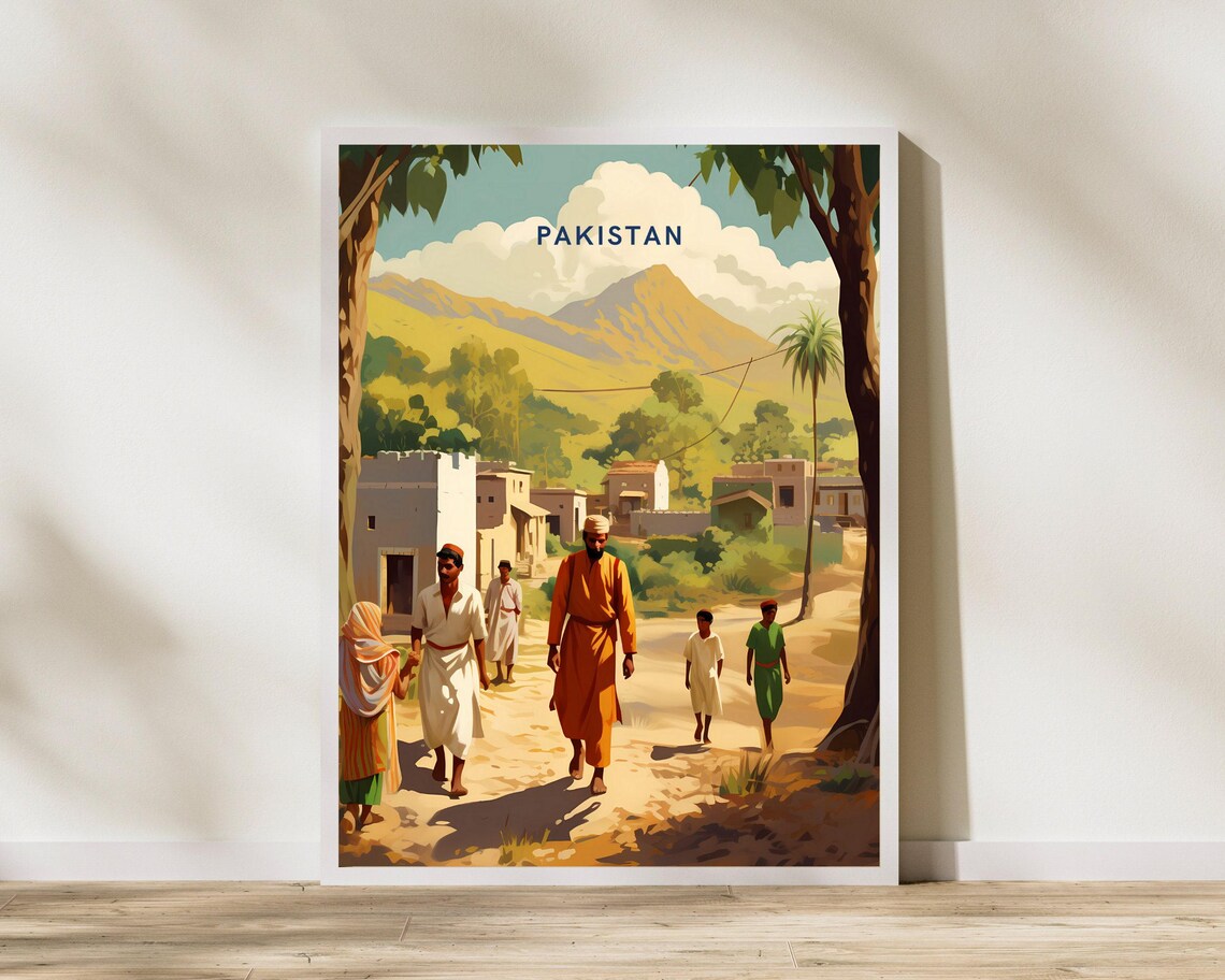 Pakistan Village Street Mountain Landscape Cultural Travel Poster