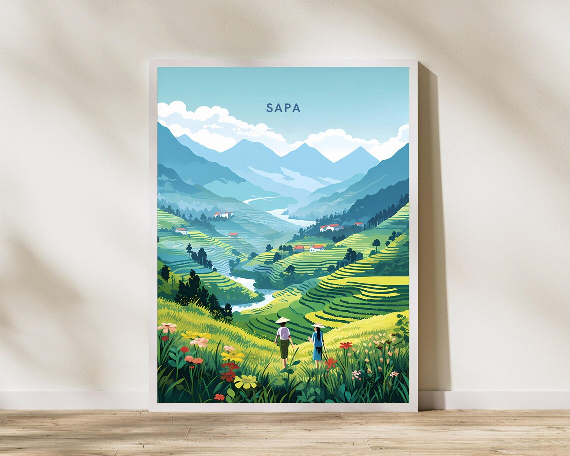 Sapa Vietnam Lush Rice Terraces Farmers Flower Meadow Art Poster