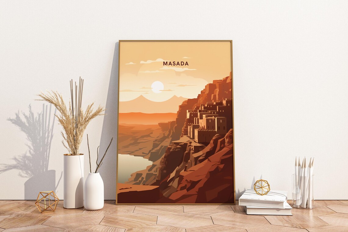 Masada Israel Desert Fortress Sunset Over Dead Sea Travel Poster