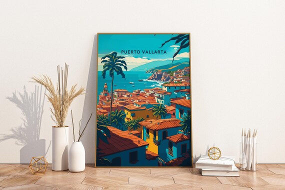 Puerto Vallarta Mexico Travel Print Poster Wall Art Vintage T