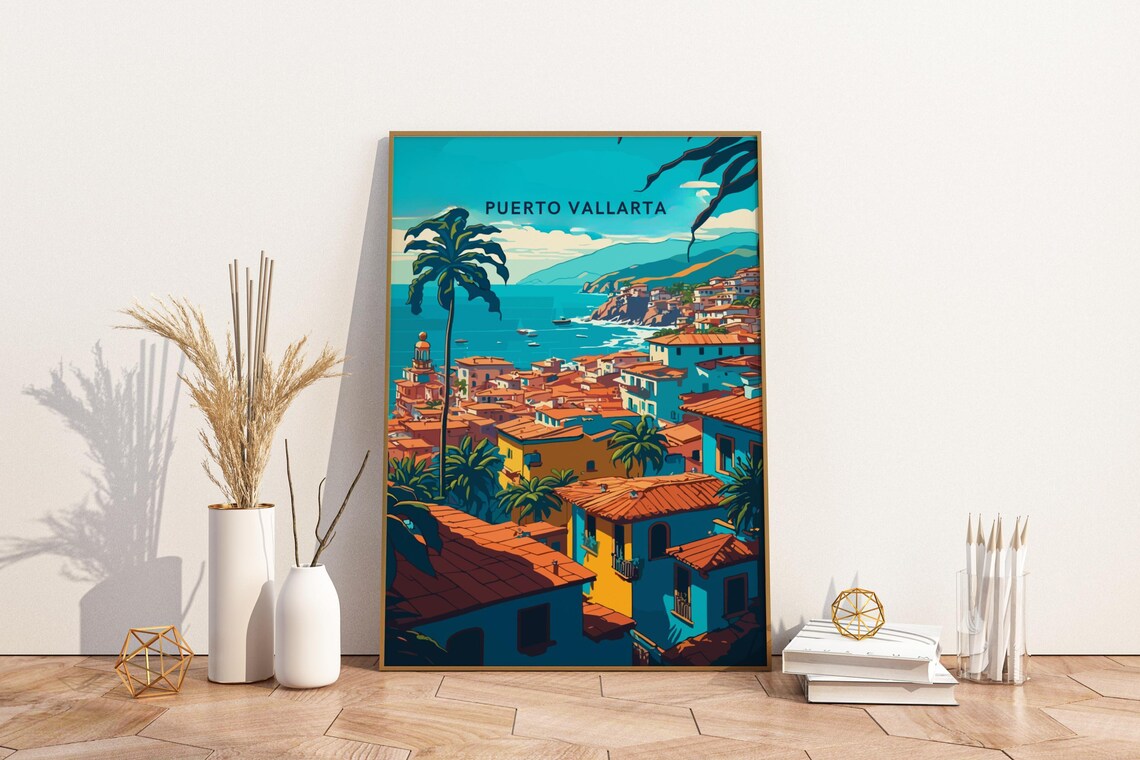 Puerto Vallarta Mexico Colorful Coastal Town Travel Art Poster
