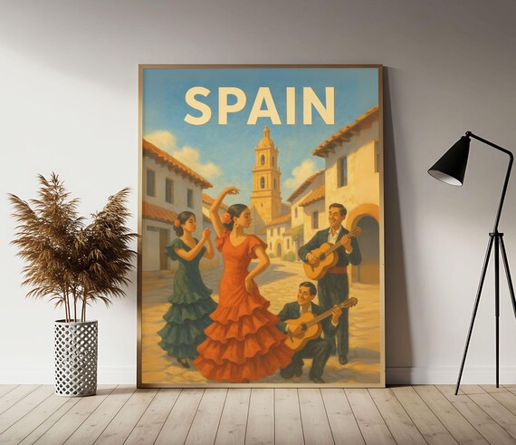 Spain Flamenco Dancing Travel Poster Spanish Culture Wall Art Print Vintage Decor
