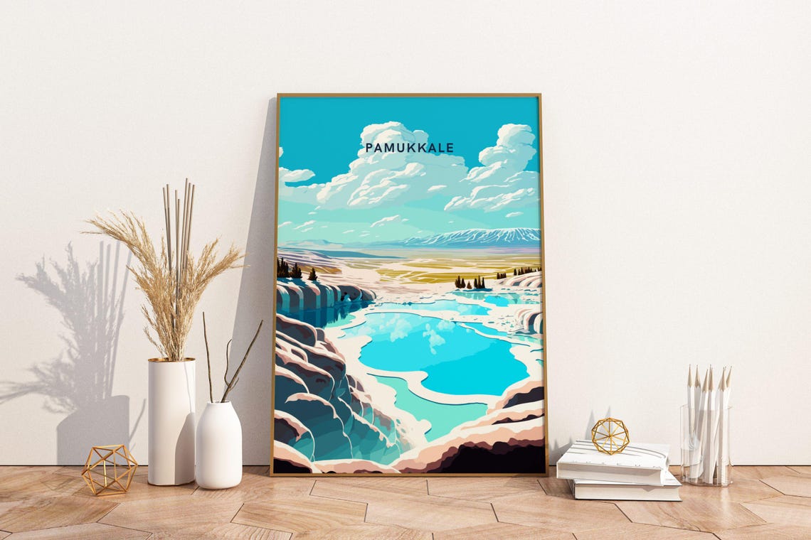 Pamukkale Turkey Turquoise Travertine Terraces Travel Art Poster
