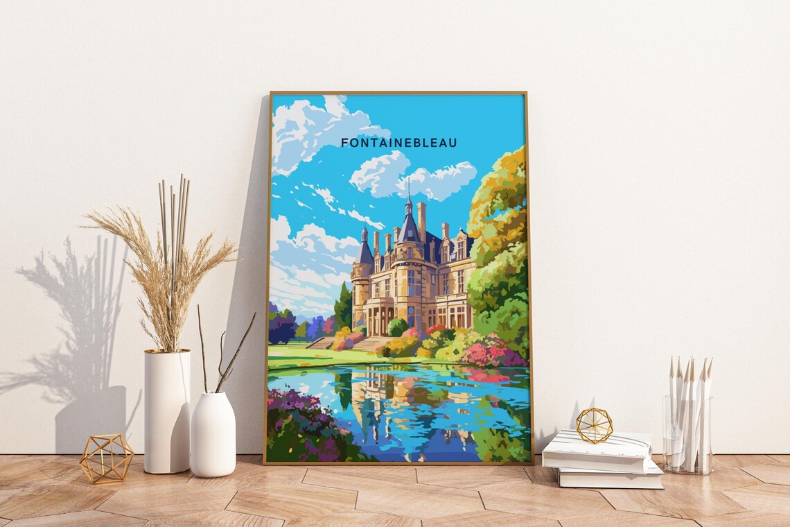 Fontainebleau France Palace Gardens Chateau Vintage Travel Poster