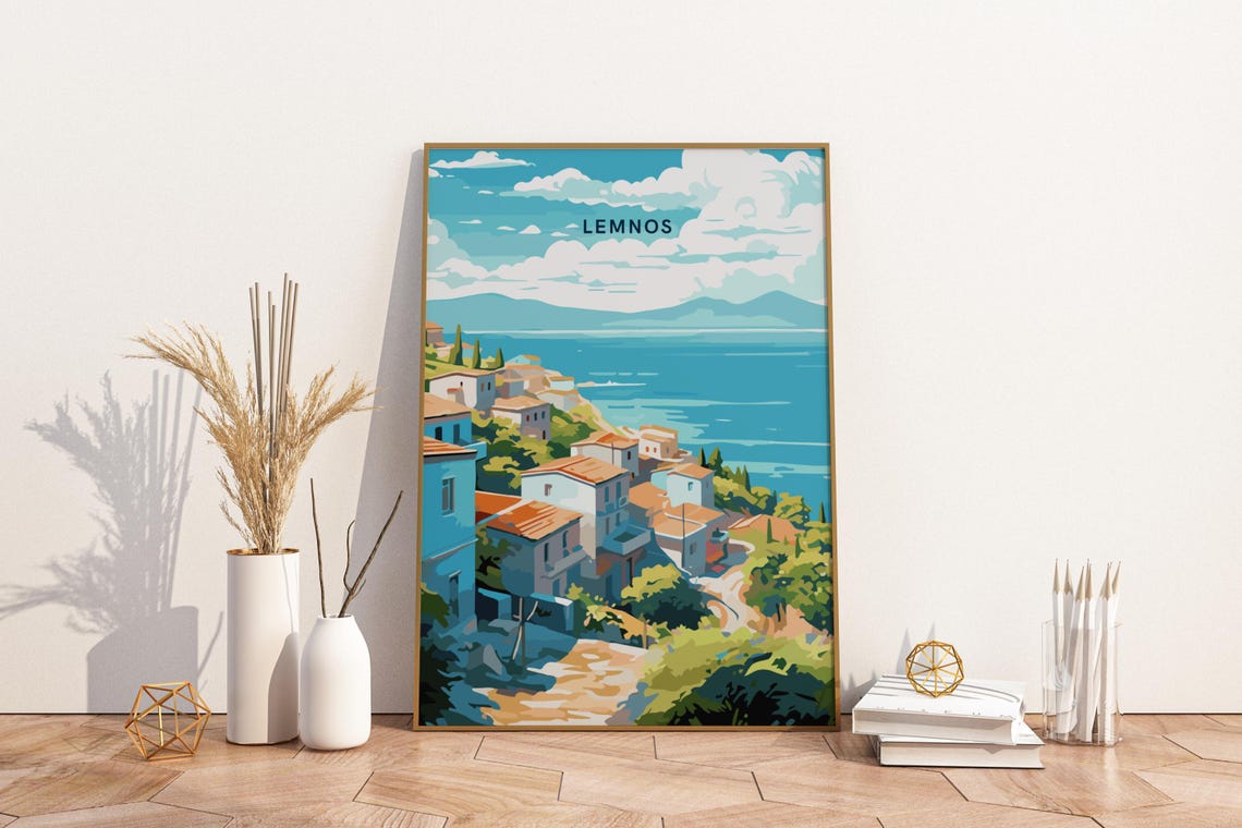 Lemnos Greece Seaside Village Aegean Coast Travel Decor Poster