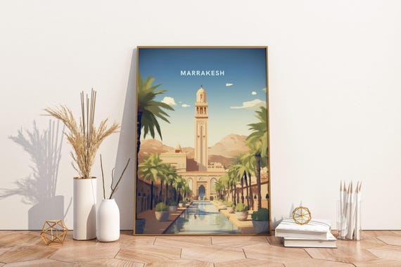 Marrakech Morocco Travel Print Poster Wall Art Vintage Deco