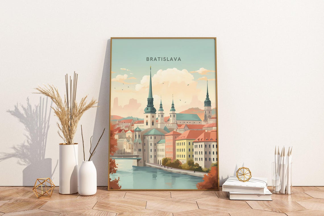 Bratislava Slovakia Old Town Riverside Churches Travel Poster