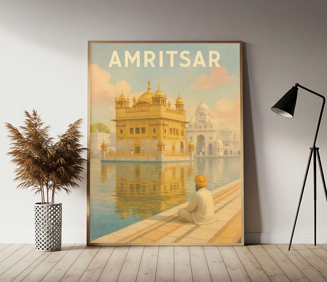 Amritsar India Vintage Travel Poster Golden Temple Retro City Art