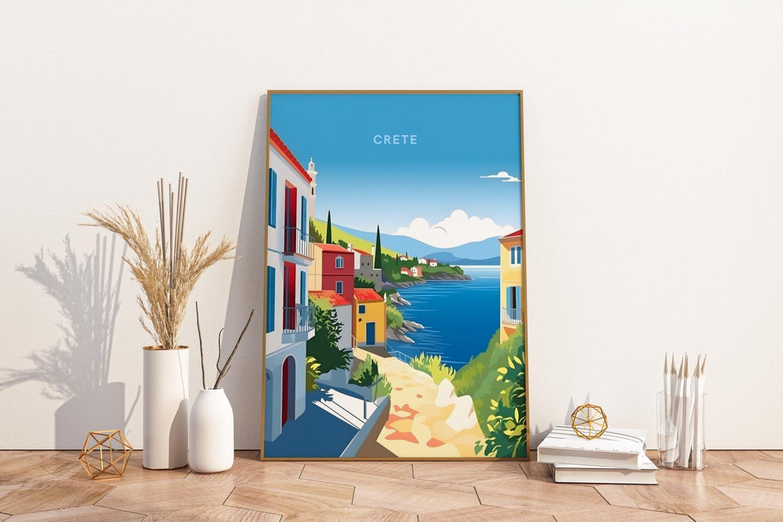 Crete Greece Whitewashed Coastal Town Aegean Sea View Poster