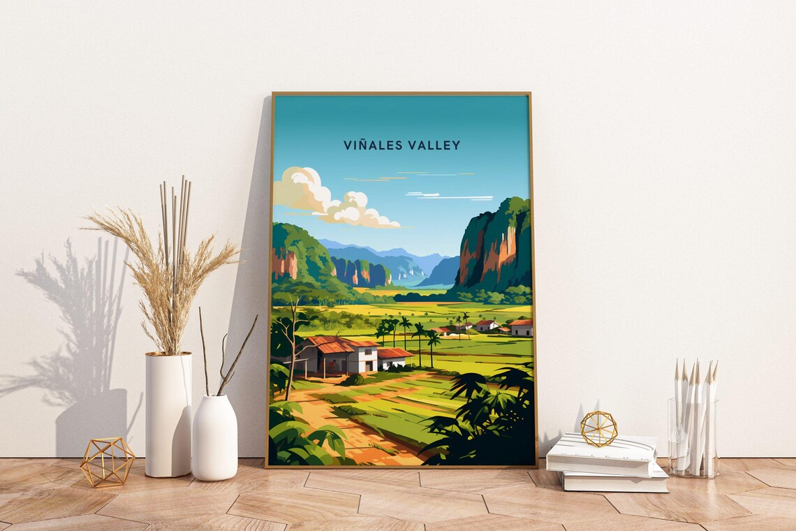 Vinales Valley Cuba Mogotes Tobacco Farm Lush Green Travel Poster