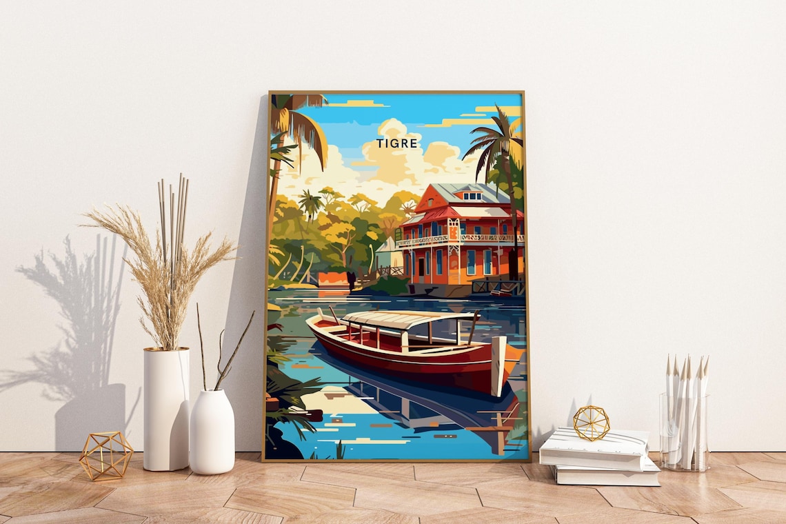 Tigre Argentina Riverboat Riverside Colonial House Travel Poster