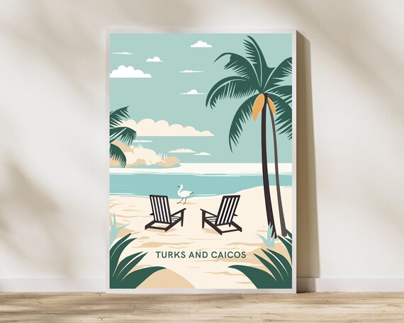 Turks And Caicos Caribbean Travel Print Poster Wall Art V