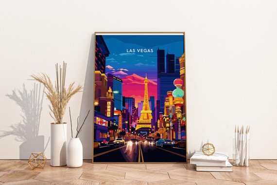 Las Vegas Nevada Night Strip Eiffel Tower Neon Lights Poster