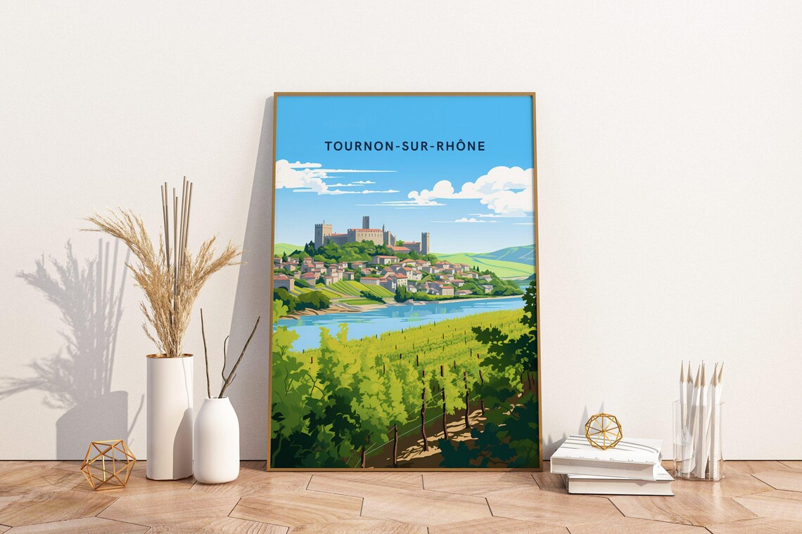 Tournon-sur-Rhone France Vineyard Rhone River Town Travel Poster