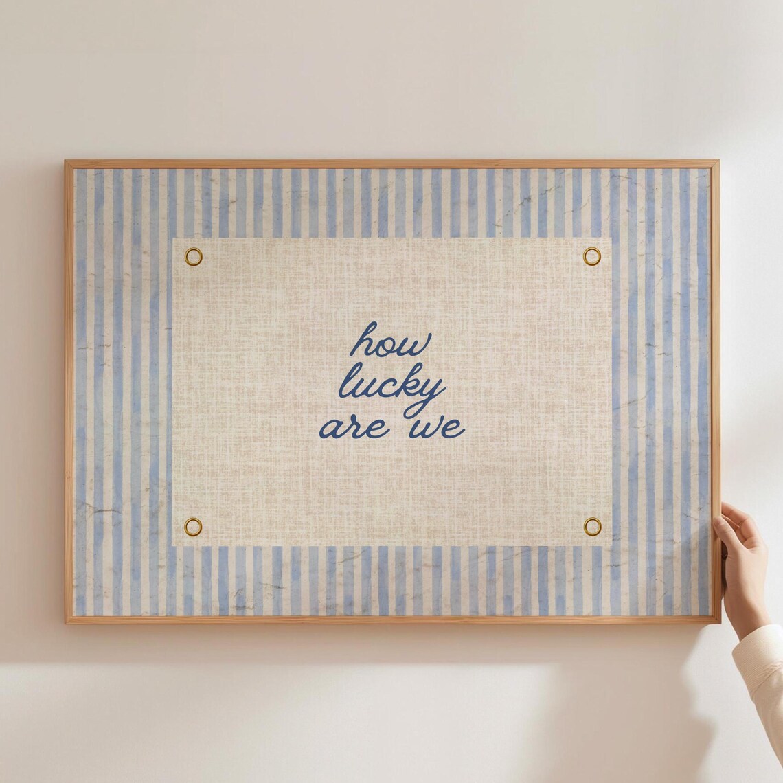 How Lucky Are We Navy Blue Typography Art Print