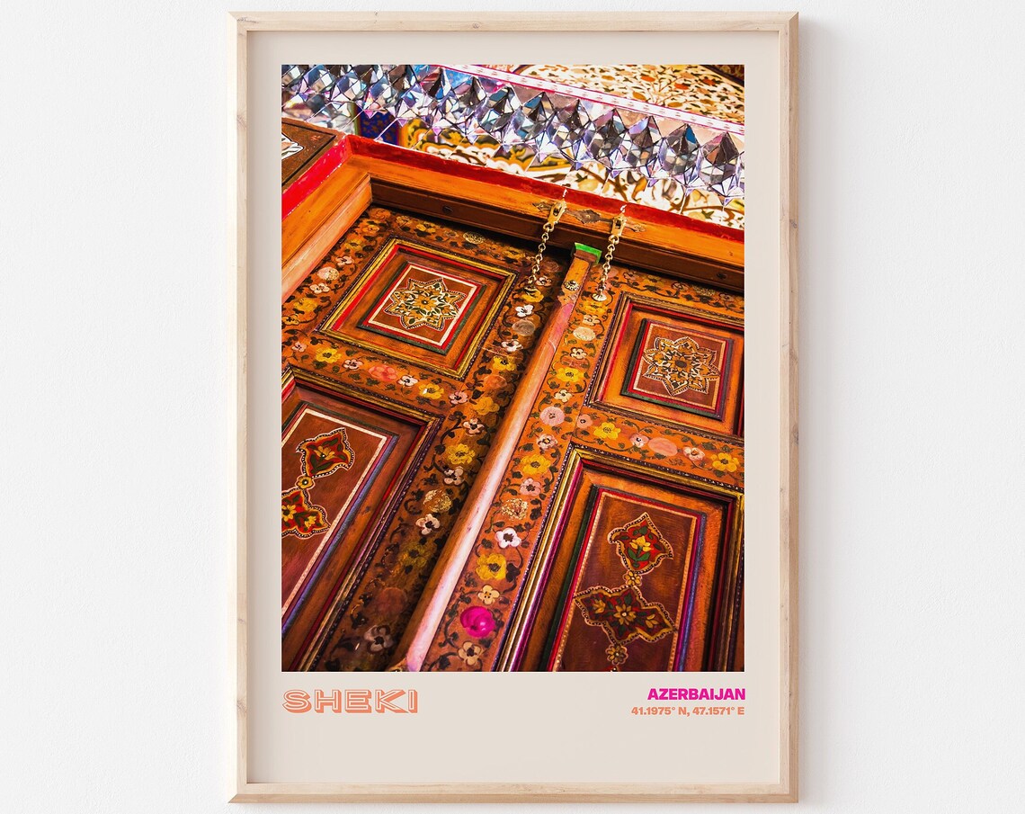 Sheki Azerbaijan Ornate Wooden Door Colorful Carvings Poster