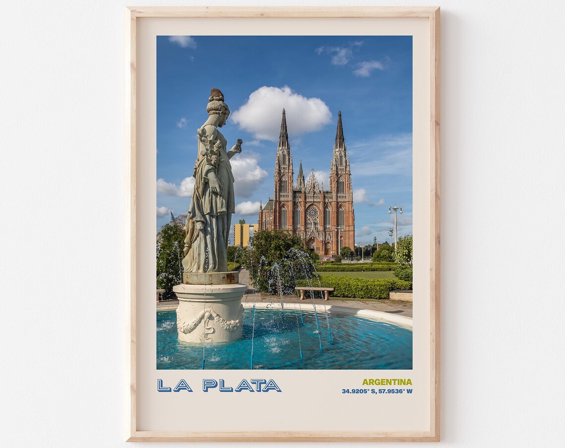 La Plata Argentina Neo Gothic Cathedral Fountain Plaza Poster