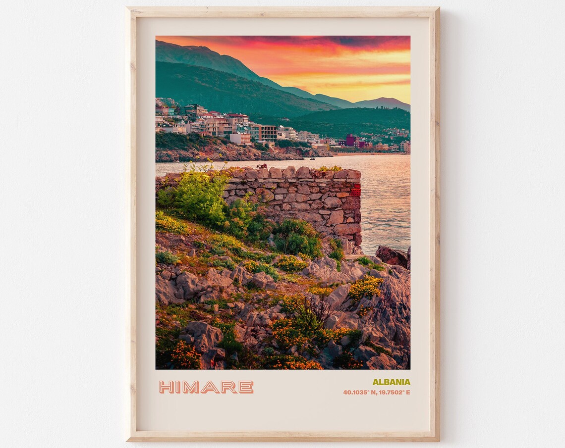Himare Albania Coastal Sunset Over Stone Ruins by the Sea Poster