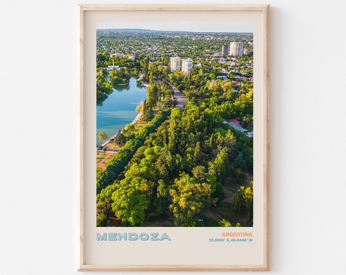 Mendoza Argentina Aerial Green Park Lake and City View Poster