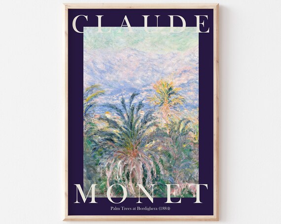 Claude Monet Palm Trees at Bordighera 1884 Riviera Navy Border Poster