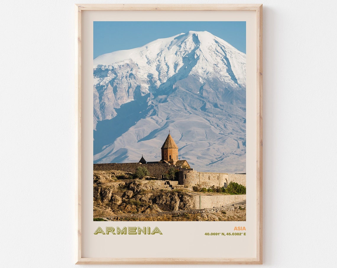 Armenia Asia Mountain Monastery Snow Peak Landscape View Poster