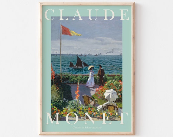 Claude Monet Art Print Modern Vintage Poster Exhibition Wall Art Monet Wall Art Vintage Wall Art Garden At Sainte Adresse Pastel Green