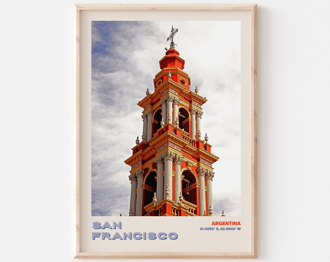 San Francisco Argentina Red Colonial Church Bell Tower Poster