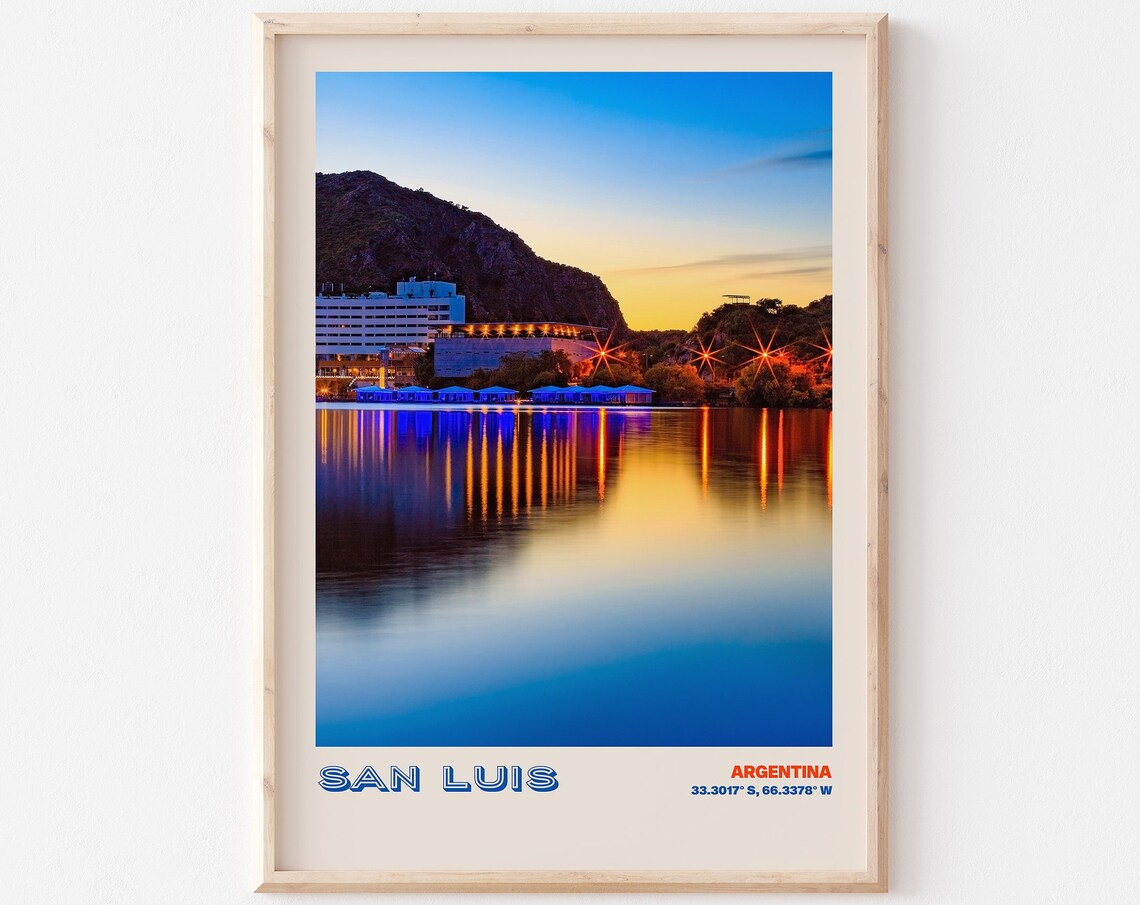 San Luis Argentina Night Lakeside City Lights Reflections Poster
