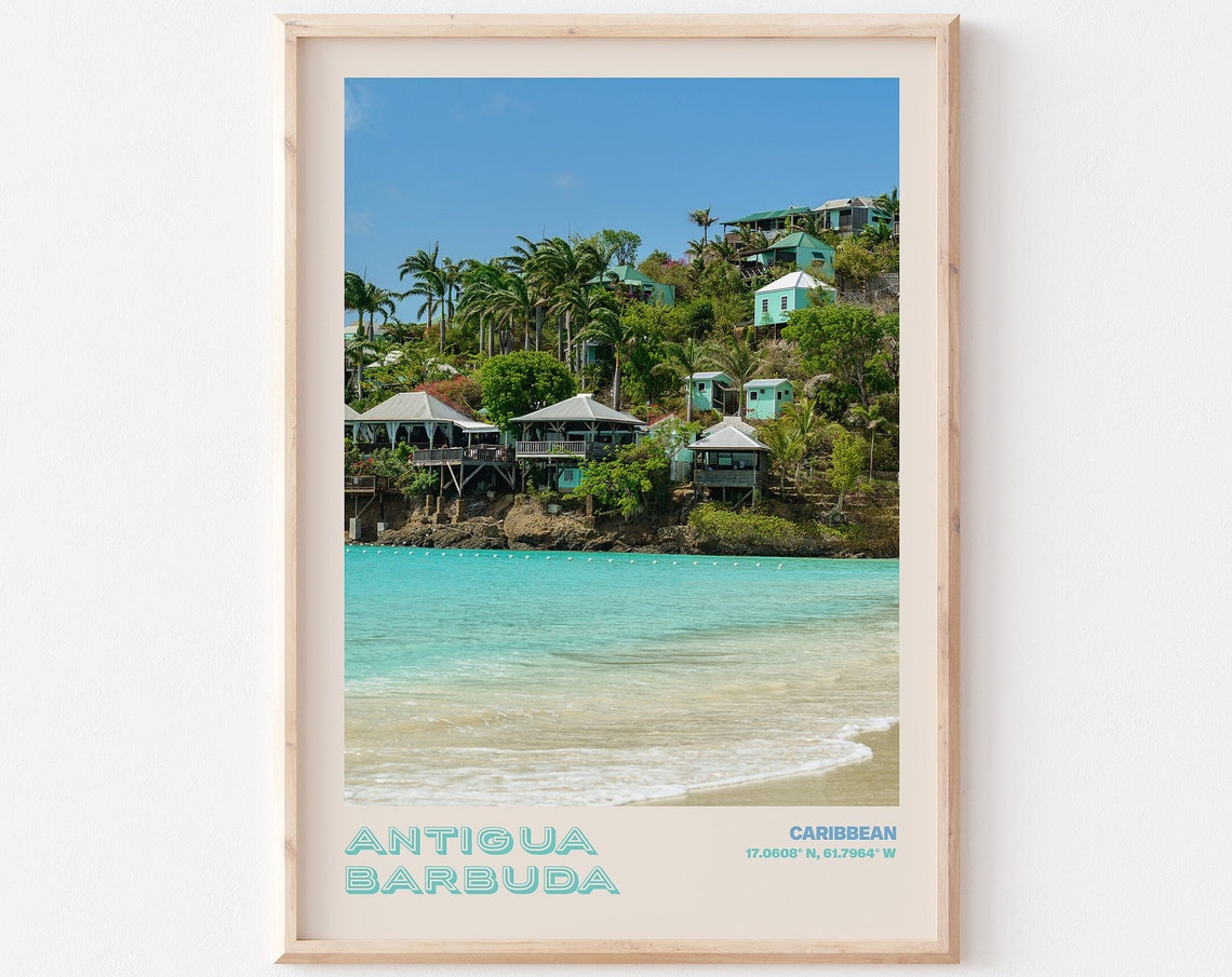 Antigua Barbuda Caribbean Beach Cottages Turquoise Sea Poster