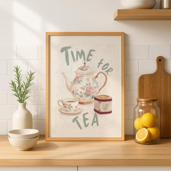 Vintage Tea Pot Poster Retro Kitchen Wall Art