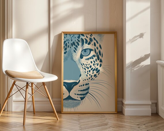 Preppy Tiger Poster Blue Leopard Girly Dormroom Wallart