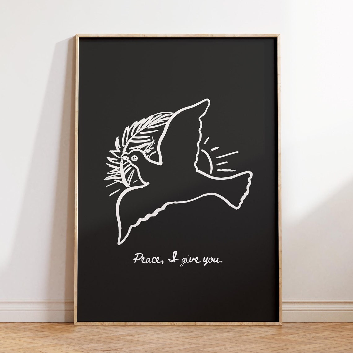Peace I Give You Dove Black White Christian Line Art Scripture Poster