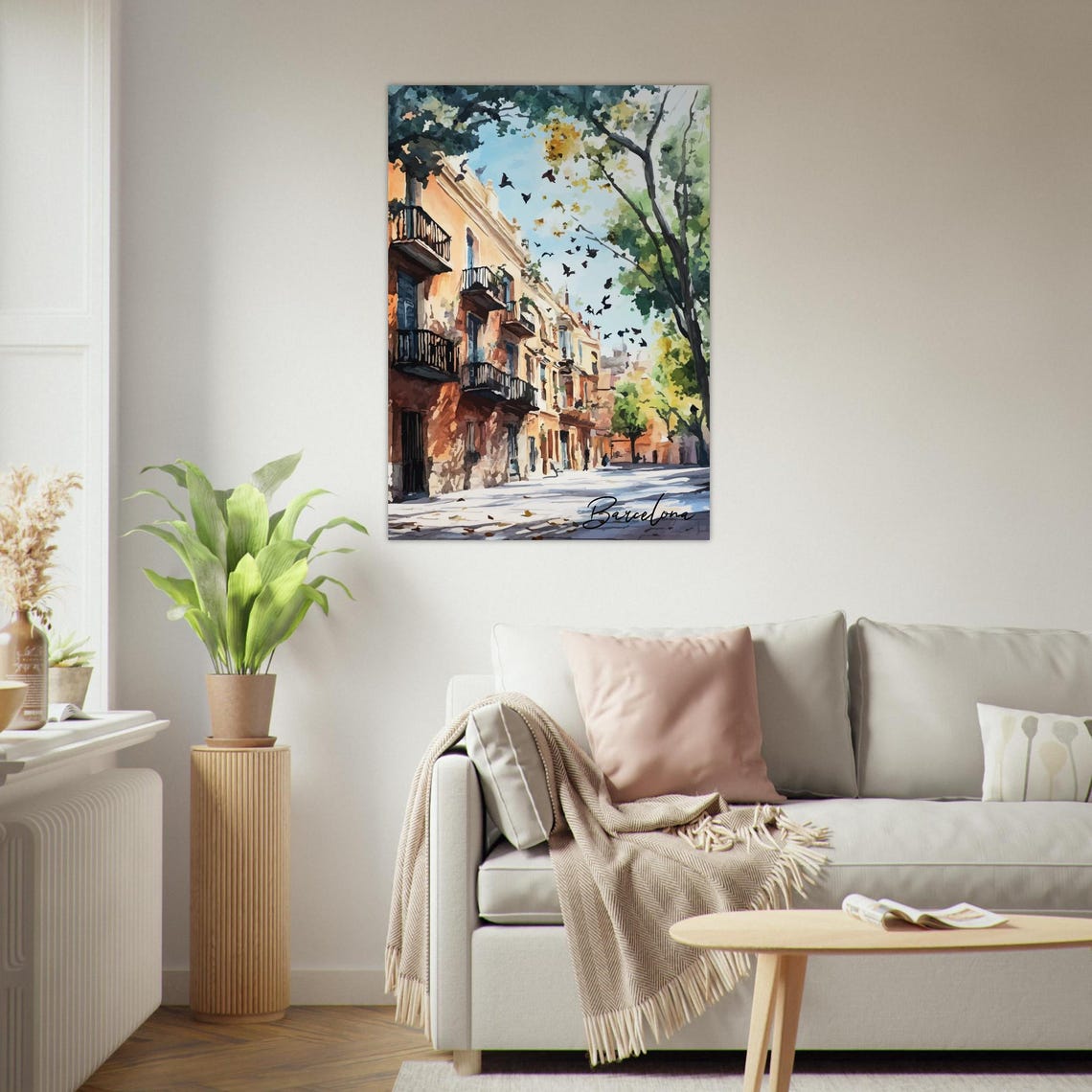 Barcelona Old Street Watercolor Spring Balconies Wall Poster - Image 4