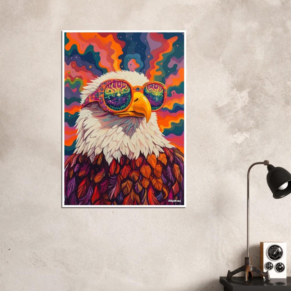 Psychedelic Bald Eagle Wearing Kaleidoscope Sunglasses Poster