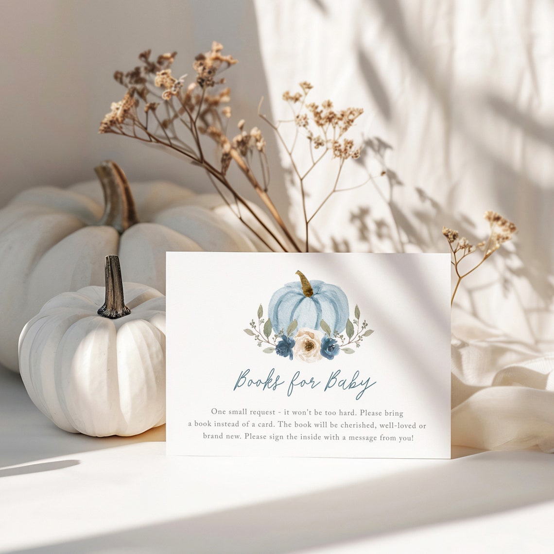 Blue Pumpkin Books for Baby Shower Book Request Insert Print - Image 3