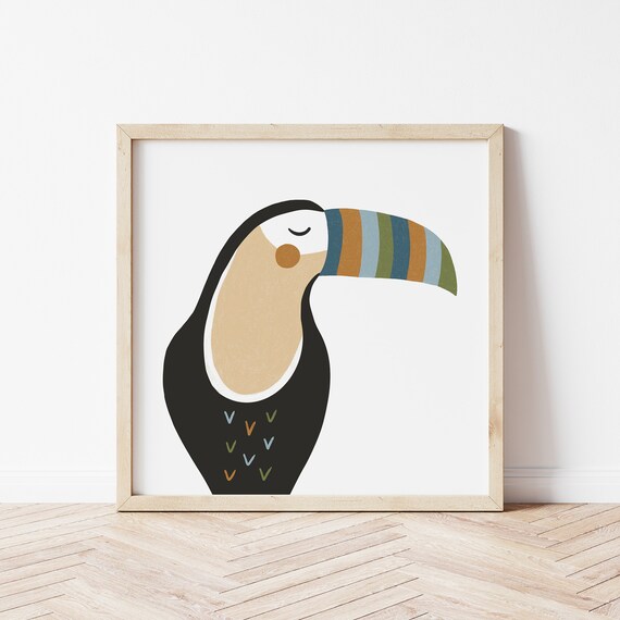 Boho Toucan Profile Rainbow Striped Beak Safari Nursery Print