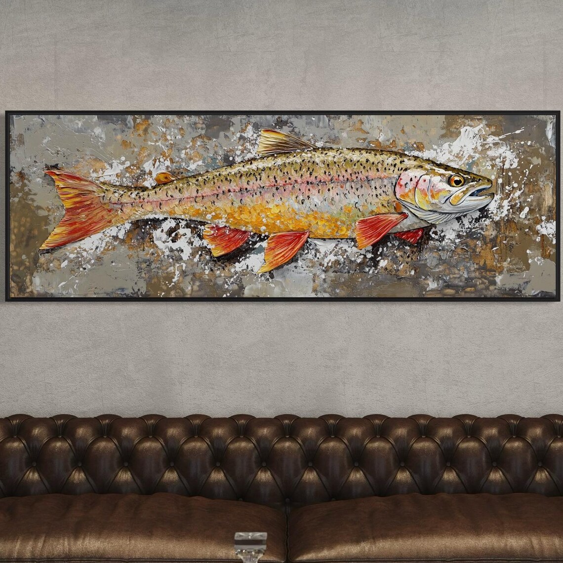 Golden Rainbow Trout Fish Painting Rustic Fishing Lodge Wildlife Wall Poster