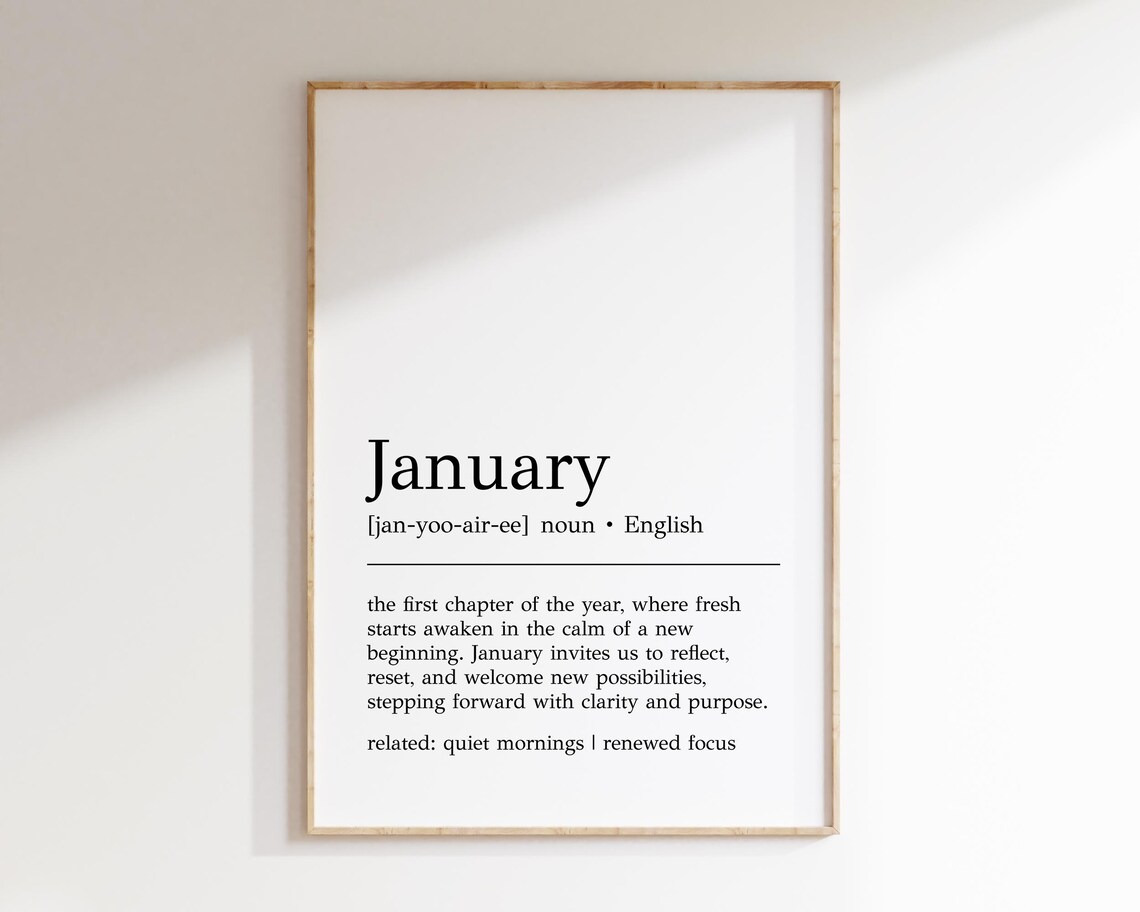 January Definition Print, Minimalist Winter Typography