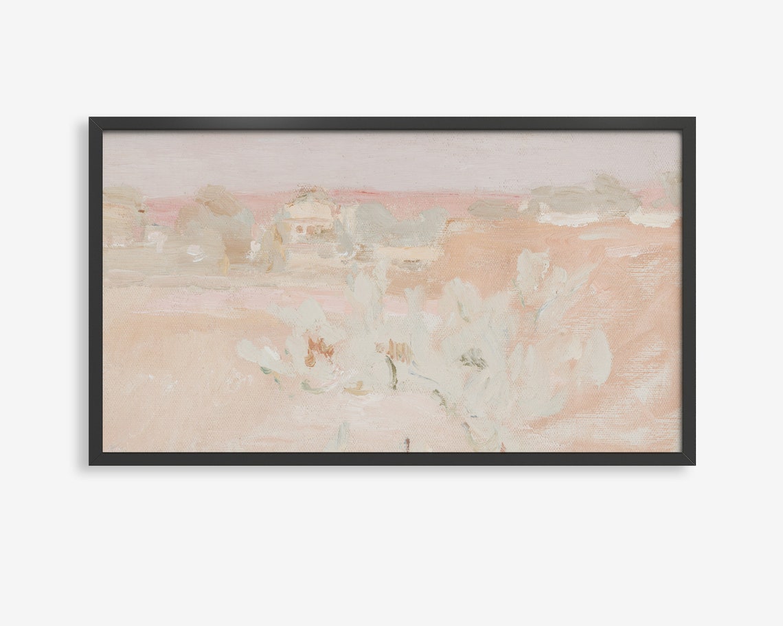 Peach Desert Field Watercolor Poster Soft Neutral Landscape Art