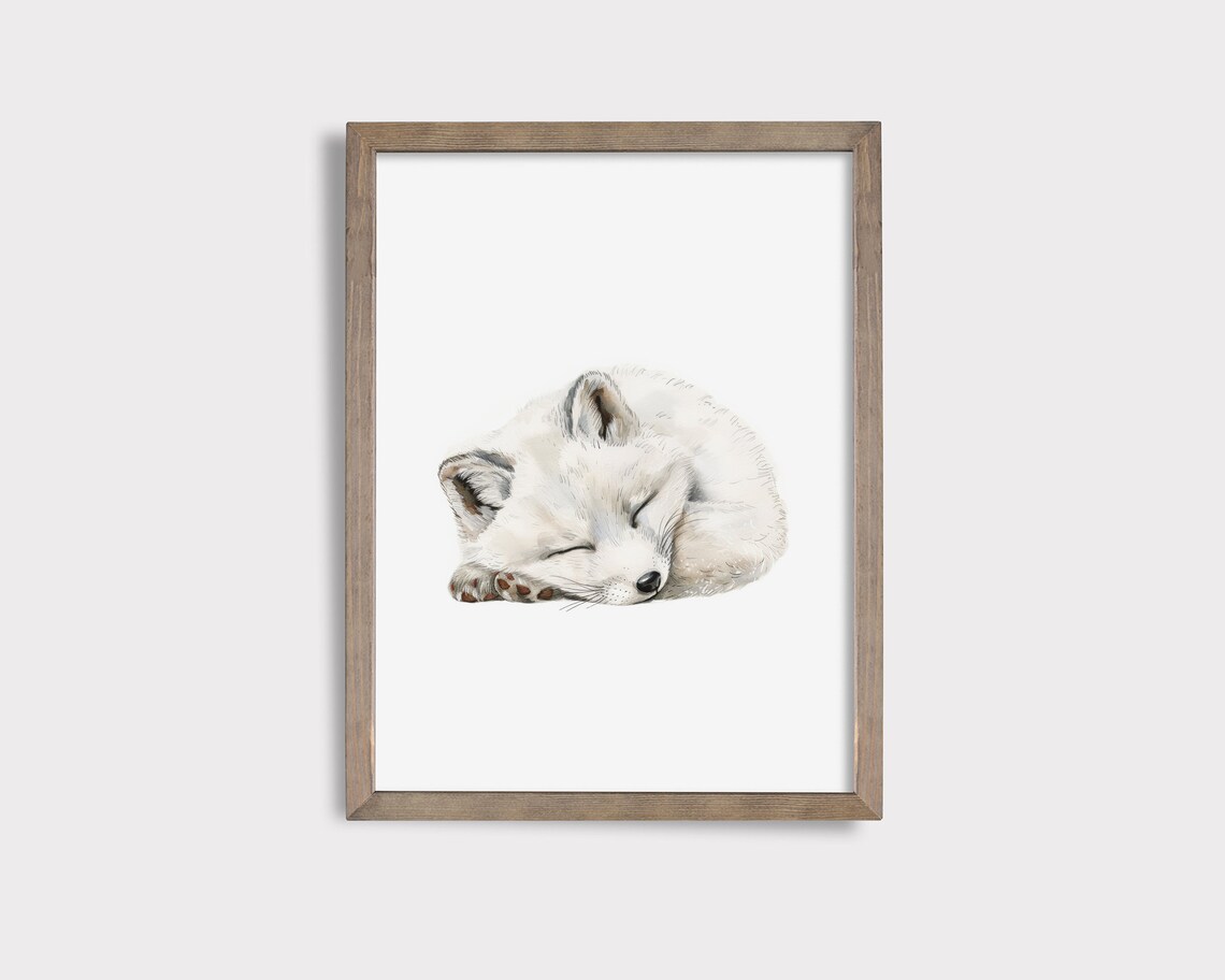 Sleeping Arctic Fox Print Arctic Fox Nursery Print Cute Sleeping Animal Fox Nursery Decor Arctic Nursery Decor Arctic Nursery Art