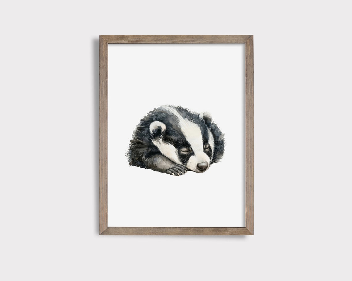 Sleeping Badger Nursery Print Cute Badger Print Badger Nursery Decor Watercolor Badger Nursery Wall Decor Woodland Animal Print