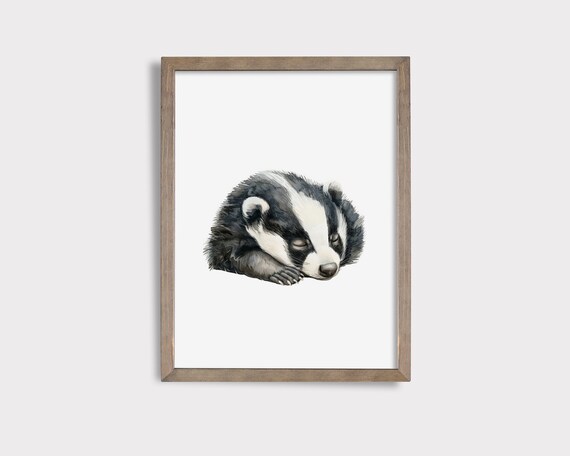 Sleeping Badger Nursery Print Cute Badger Print Badger Nursery Decor Watercolor Badger Nursery Wall Decor Woodland Animal Print