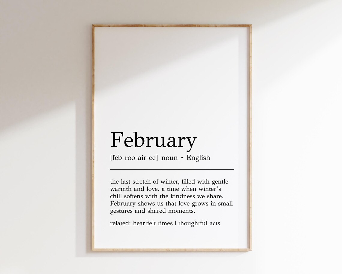 February Definition Print, Minimalist Winter Wall Art