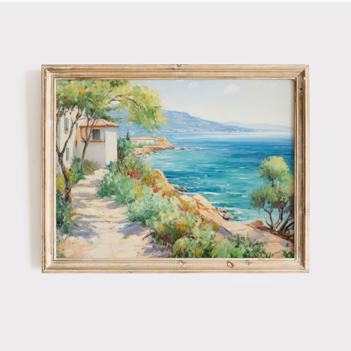 Mediterranean Villa Path by the Sea Impressionist Oil Painting Print
